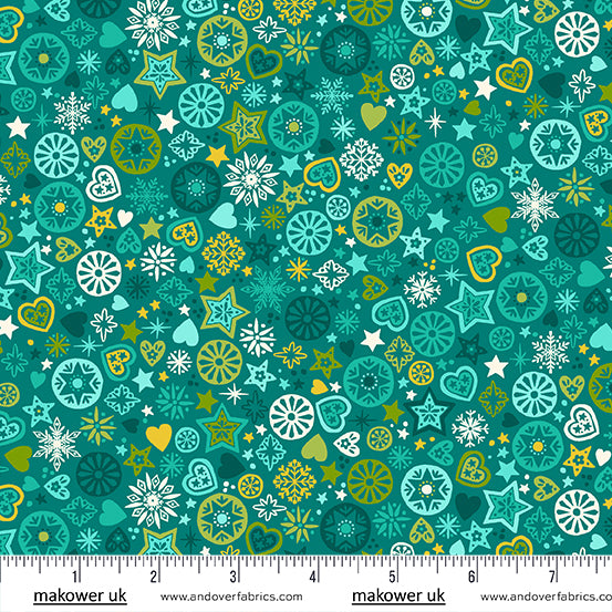 Christmas Brights by Makower UK : Merry Motifs in Teal : Andover