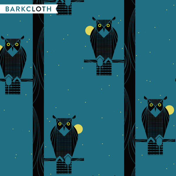 Barkcloth by Charley Harper : Moon Owl : Birch : Barkcloth