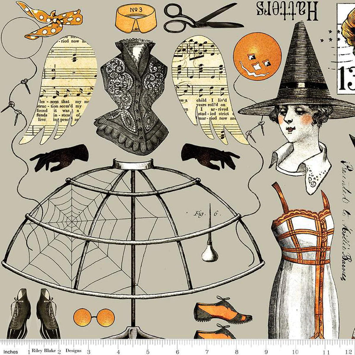 Queen of We'en by Janet Wecker Frisch : Collage in Grey : Riley Blake