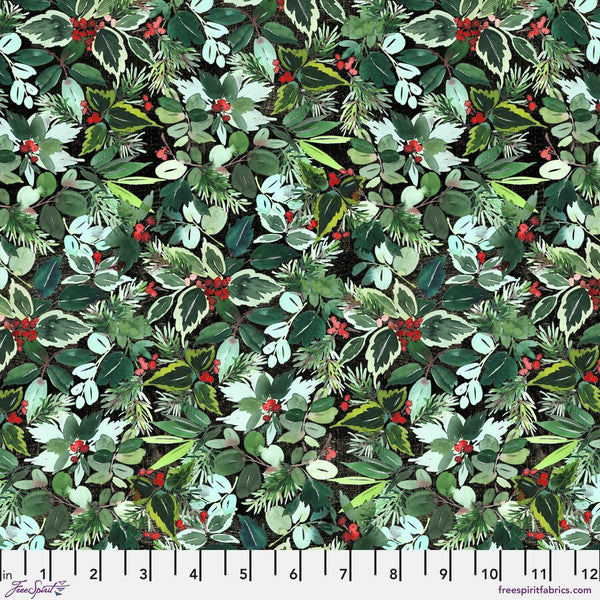 Wonderland by Tim Holtz : English Holly in Green : Free Spirit : Flannel