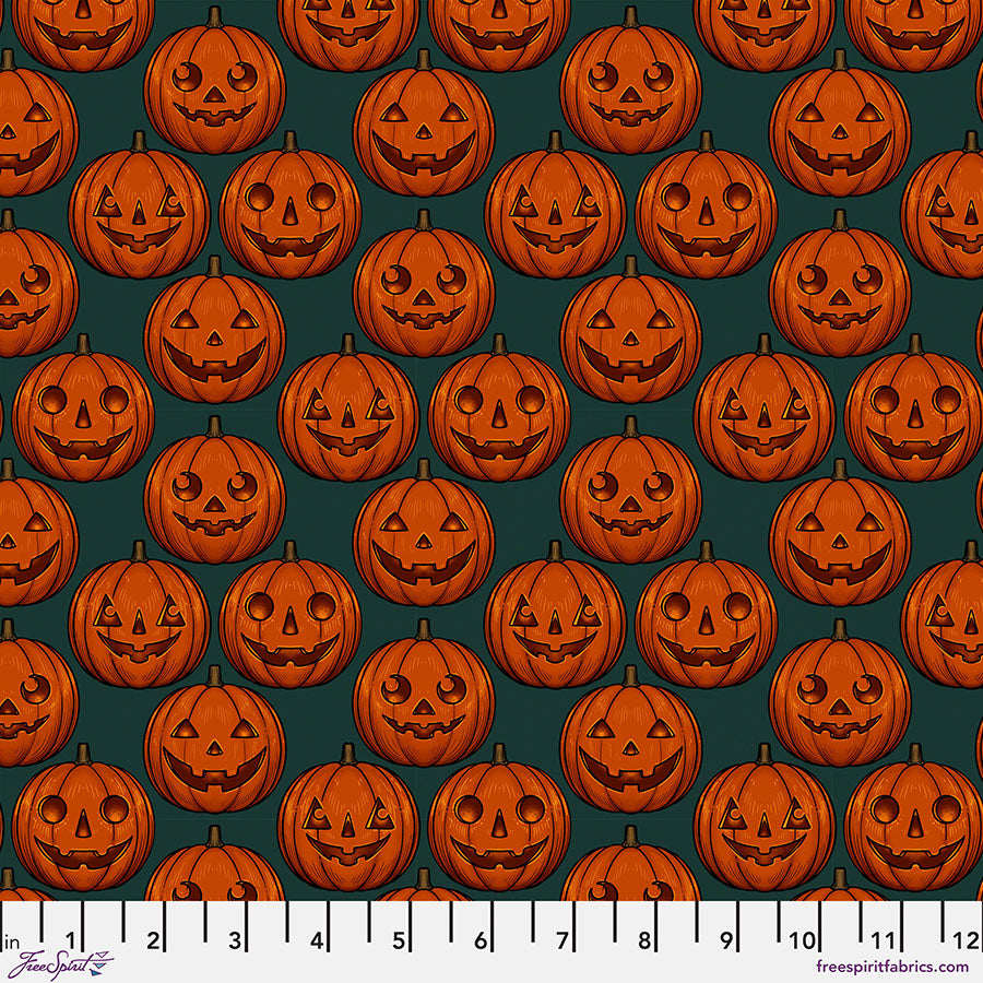Mystic Moonlight by Rachel Hauer : Pumpkin Grid in Green : Free Spirit