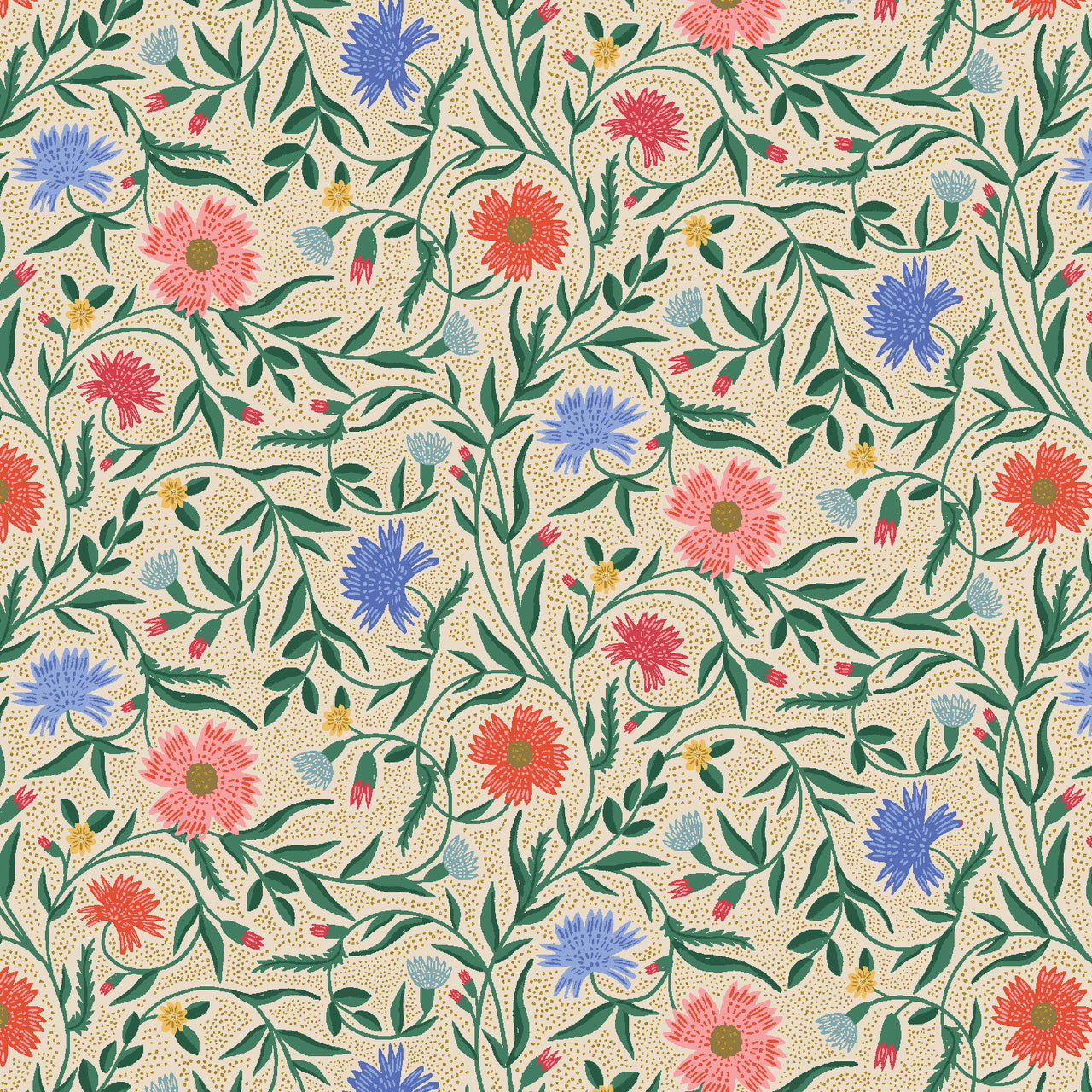 Vintage Garden by Rifle Paper Co : Aster in Cream Metallic : Cotton and Steel