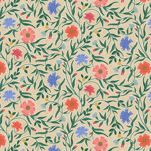 Vintage Garden by Rifle Paper Co : Aster in Cream Metallic : Cotton and Steel
