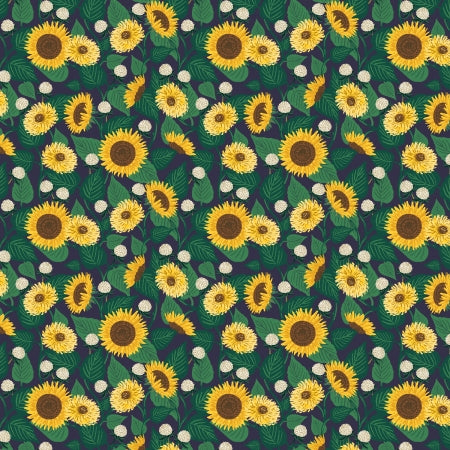 Curio by Rifle Paper Co : Sunflower Fields in Navy : Cotton and Steel