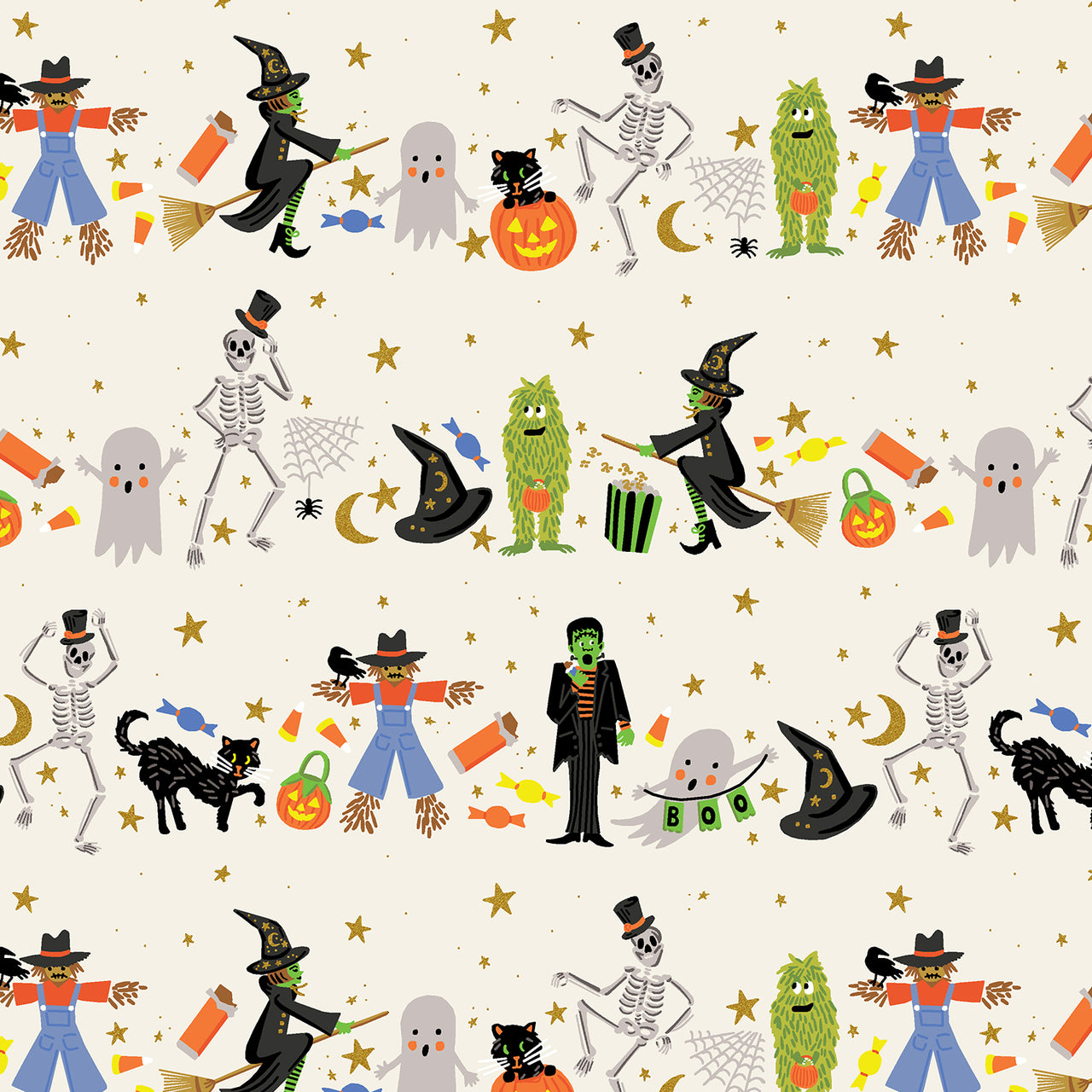 Halloween by Rifle Paper Co : Halloween Parade in Cream Metallic : Cotton and Steel