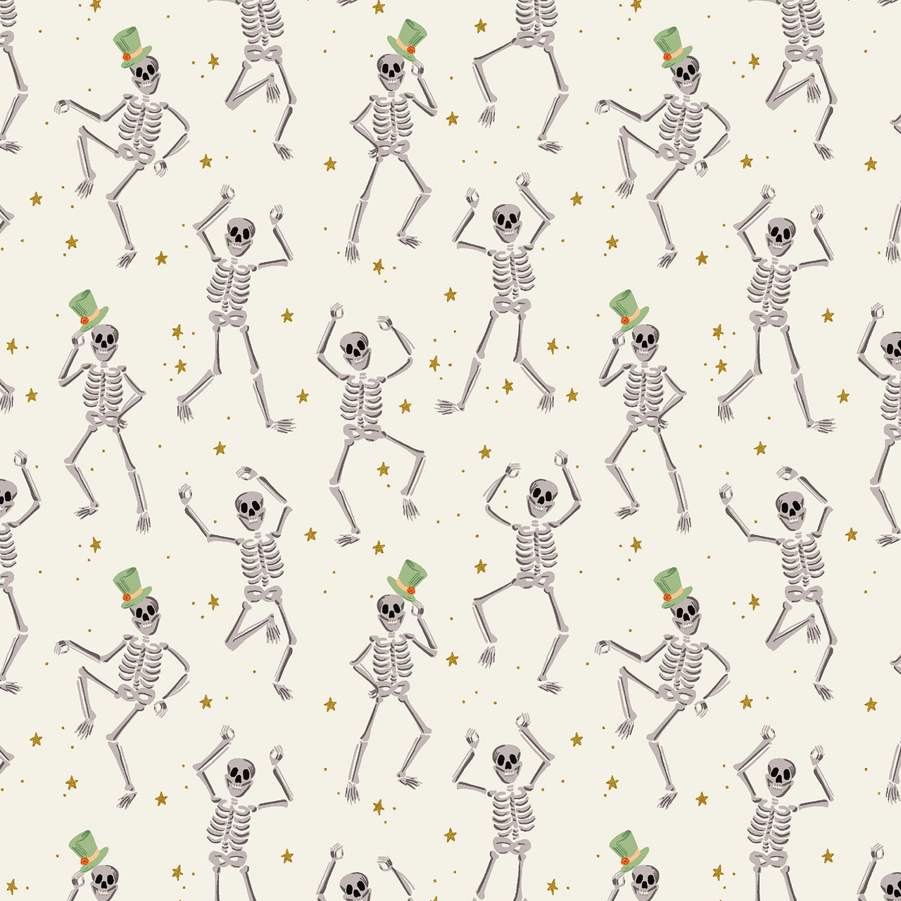 Halloween by Rifle Paper Co : Skeletons in Cream Metallic : Cotton and Steel
