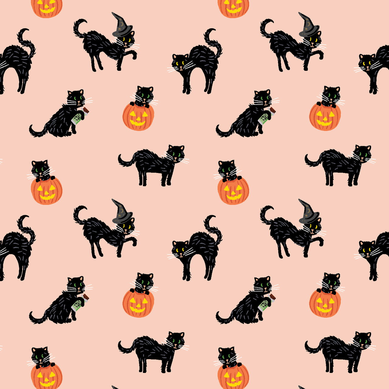Halloween by Rifle Paper Co : Black Cat in Blush Metallic : Cotton and Steel
