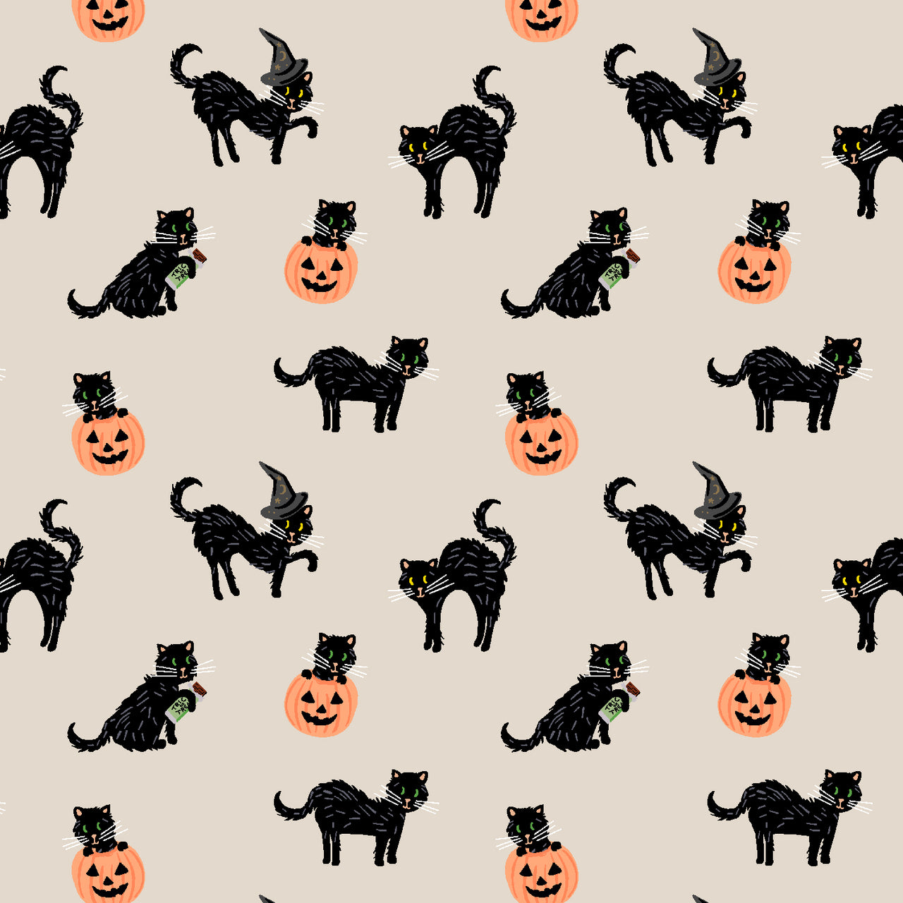 Halloween by Rifle Paper Co : Black Cat in Linen Metallic : Cotton and Steel