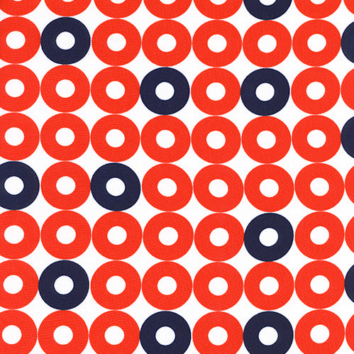 Rotary Club by Kim Kight : Ring Ring in Red Navy : Cotton and Steel : Rayon