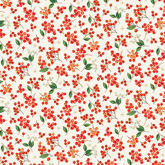 Festive Foliage by Makower UK : Berries in Cream : Andover