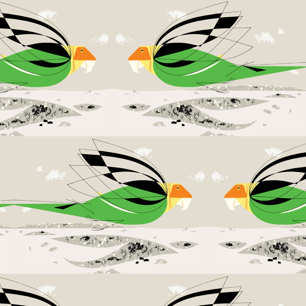 Vanishing Birds by Charley Harper : Carolina Paroquet : Birch