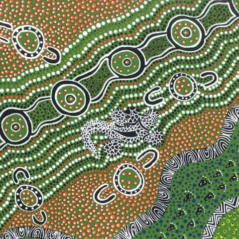 Goanna Dreaming in Green in Heather Kennedy : M & S Textiles