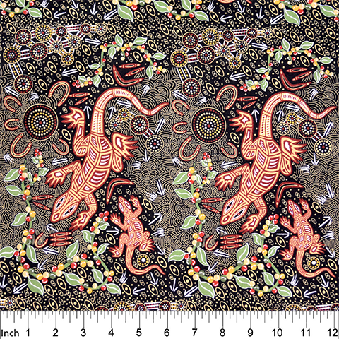 Man & Goanna in Black by Gary Reid : M & S Textiles
