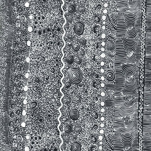 My Country Utopia in Black by Steve Pitjara : M & S Textiles