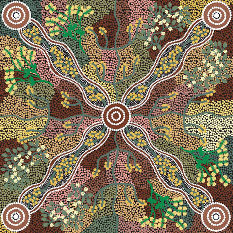 Yuendumu Bush Tomato in Black by A M Napanangka : M & S Textiles