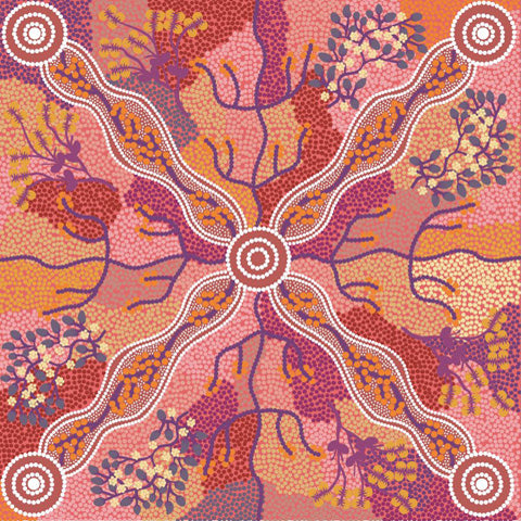 Yuendumu Bush Tomato in Rust by A M Napanangka : M & S Textiles