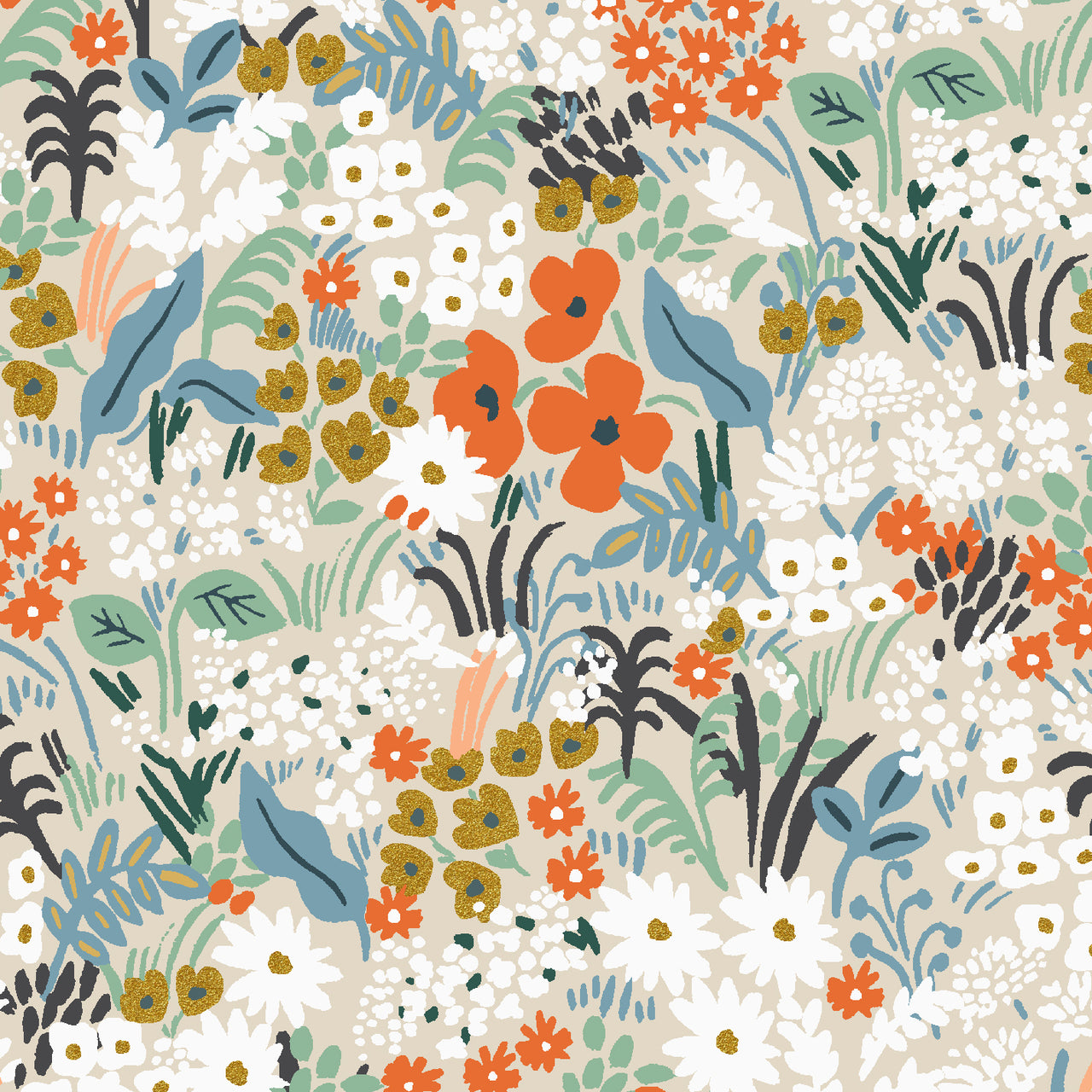 Meadow by Rifle Paper Co : Meadow in Flax Multi Metallic : Cotton and Steel