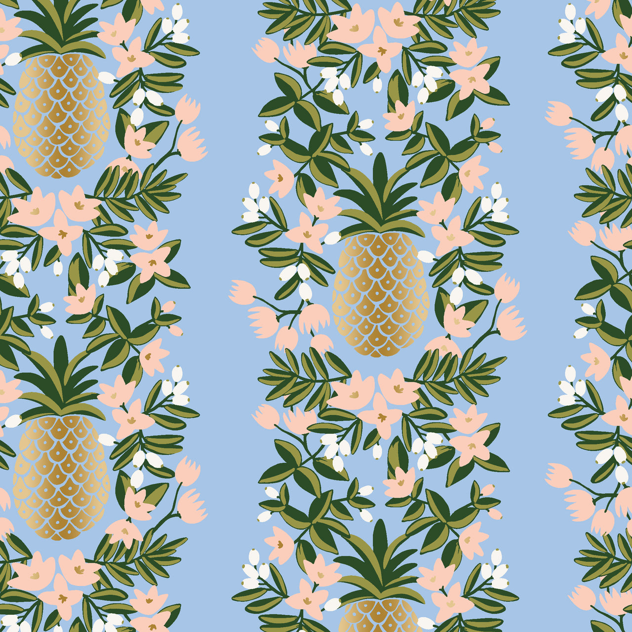 Primavera by Rifle Paper Co : Pineapple Stripe in Periwinkle Metallic : Cotton and Steel