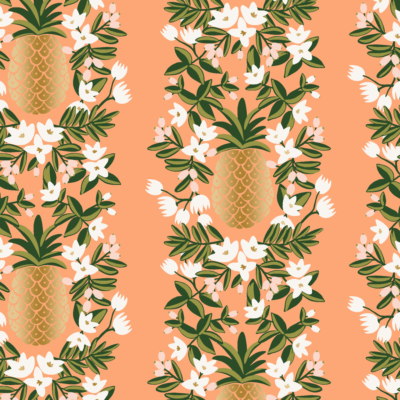 Primavera by Rifle Paper Co : Pineapple Stripe in Peach Metallic : Cotton and Steel