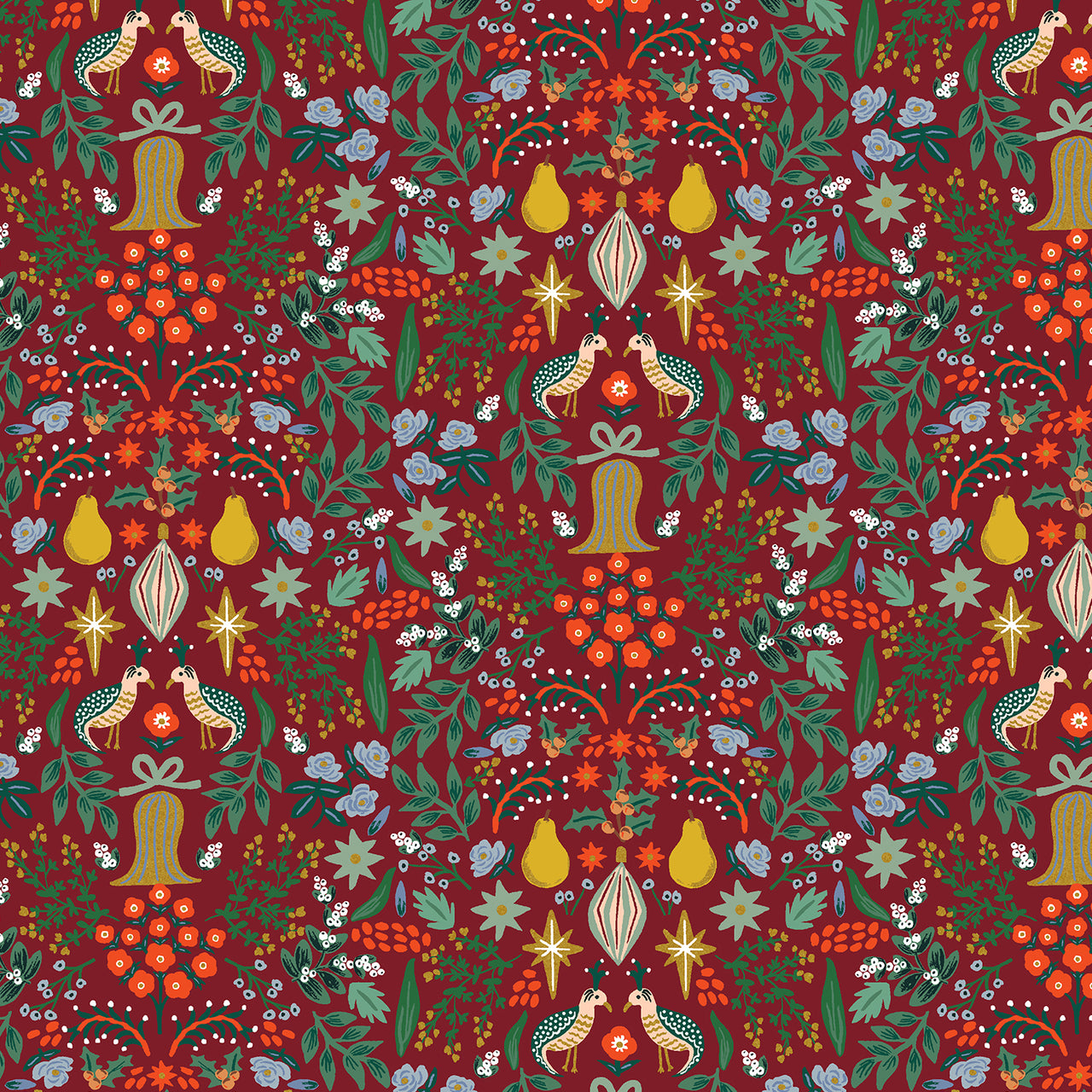 Holiday Classics by Rifle Paper Co : Partridge in Berry Metallic : Cotton and Steel