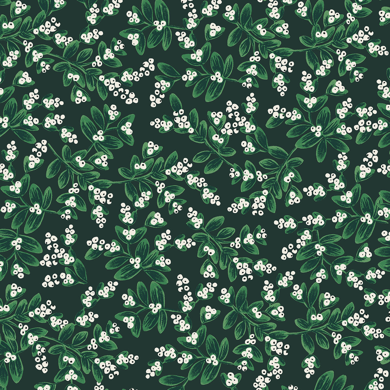 Holiday Classics by Rifle Paper Co : Mistletoe in Evergreen : Cotton and Steel