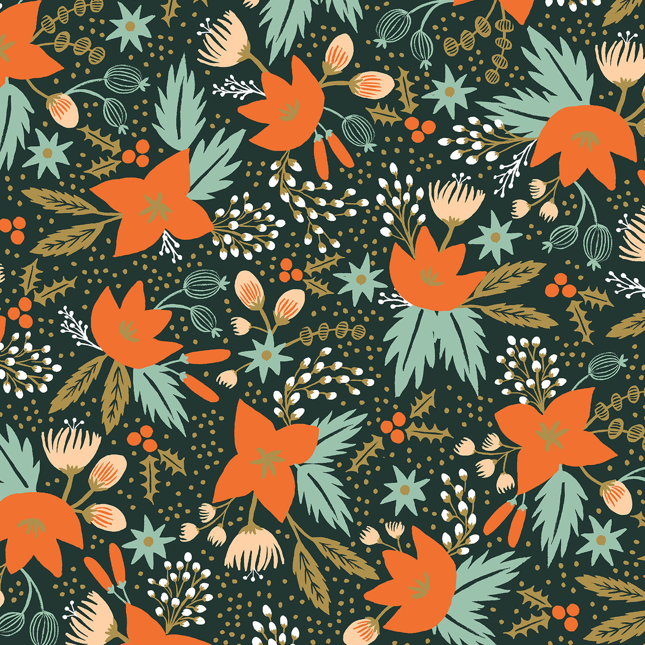 Holiday Classics by Rifle Paper Co : Poinsettia in Evergreen : Cotton and Steel : Rayon