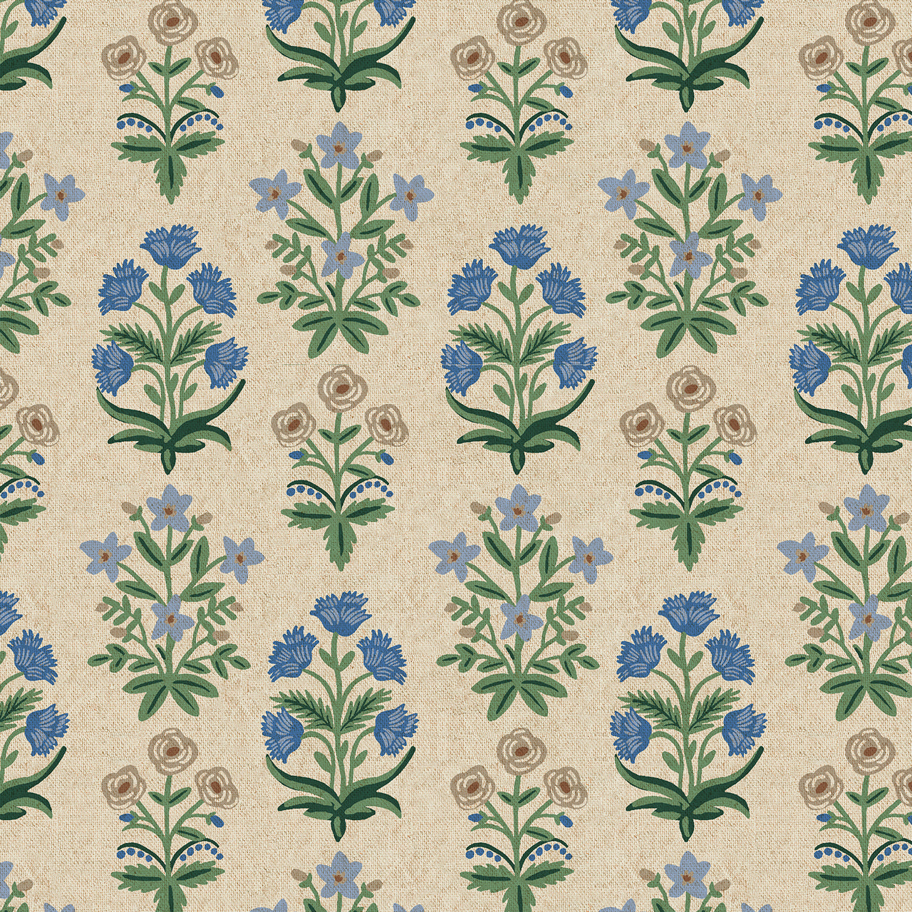 Camont by Rifle Paper Co : Menagerie Mugal in Blue Unbleached : Cotton and Steel : Canvas