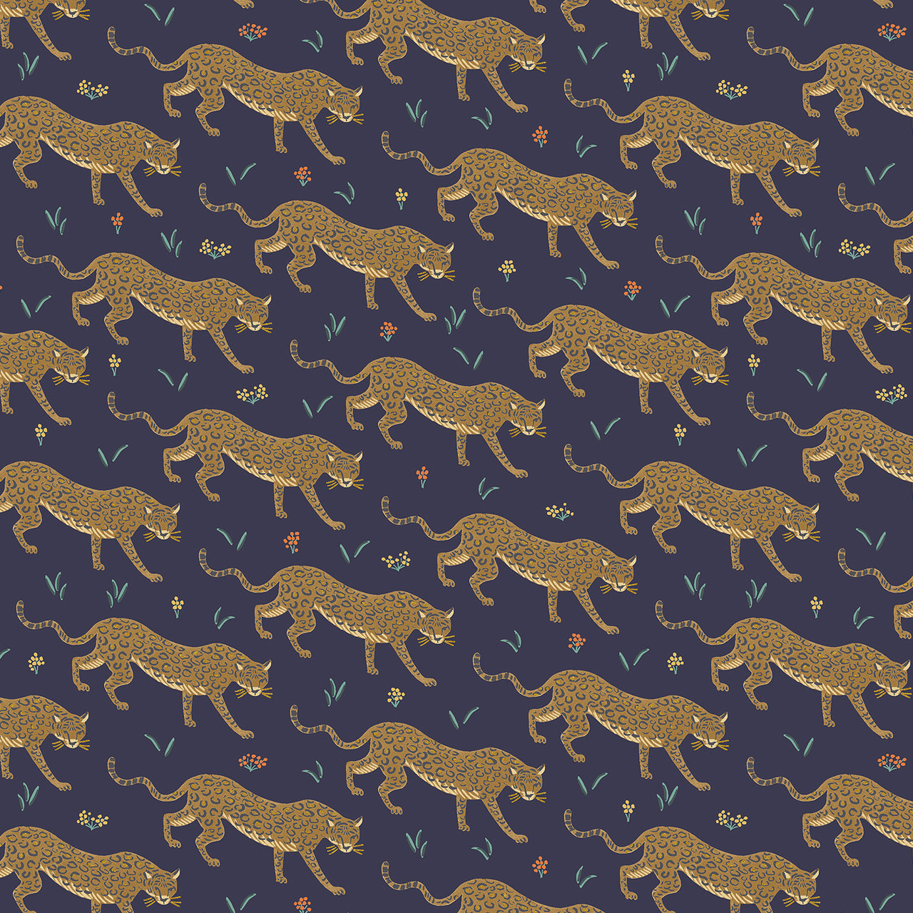 Camont by Rifle Paper Co : Jaguar in Navy Metallic : Cotton and Steel