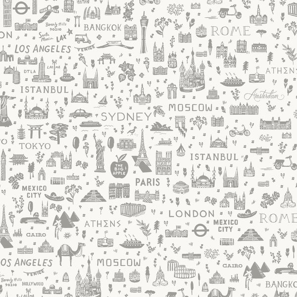 Bon Voyage by Rifle Paper Co : World Traveler Silhouette in Grey : Cotton and Steel