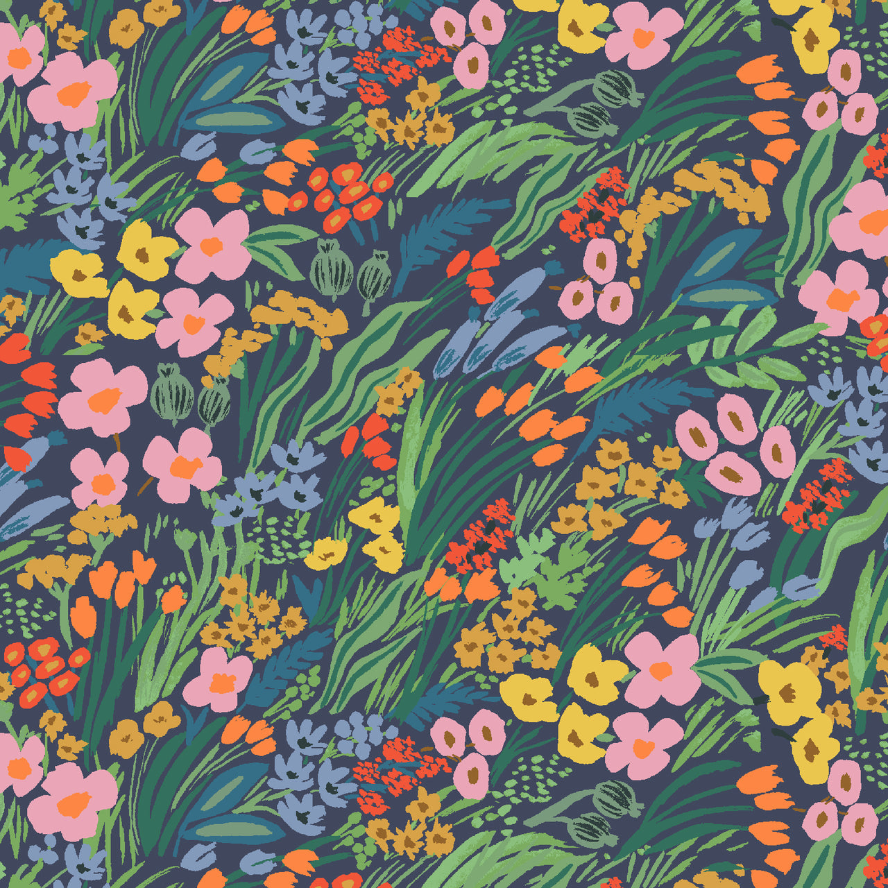 Bramble by Rifle Paper Co : Lea in Blue : Cotton and Steel : Canvas