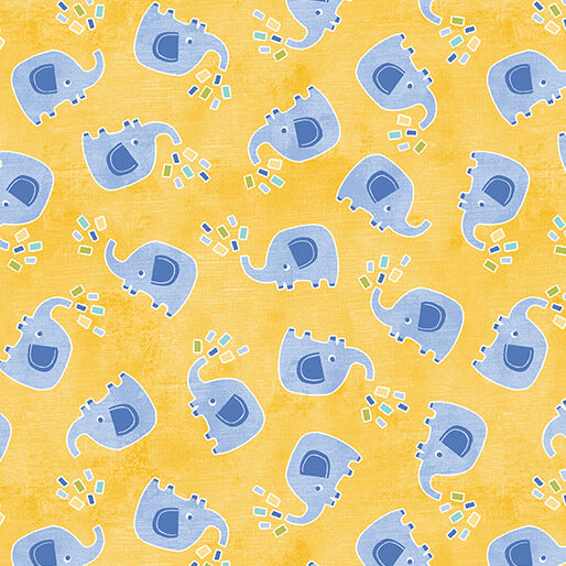 Chalk Baby Flannel by Beverly Hopwood : Elephant Play in Yellow/Blue : Benartex : Flannel