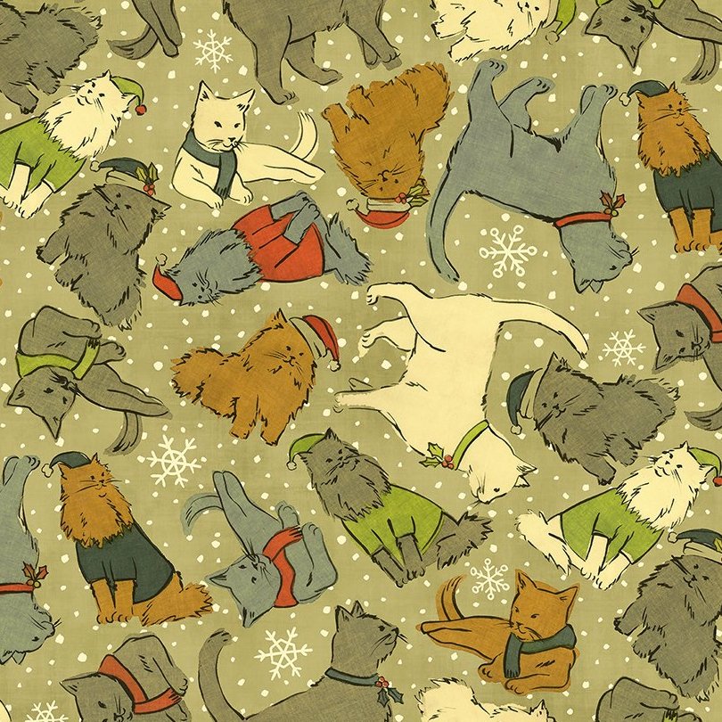 Christmas Cats by Jason Yenter : Cats in Multi : In the Beginning Fabrics