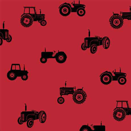 Red Barn Farm by Kate Ward Thacker : Tractors in Red : QT Fabrics