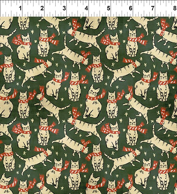 Christmas Cats by Jason Yenter : Scarf Cats in Green : In the Beginning Fabrics