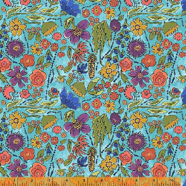 Yippie Yi Yo Ki Yay by Laura Heine : Prairie Flowers in Turquoise : Windham