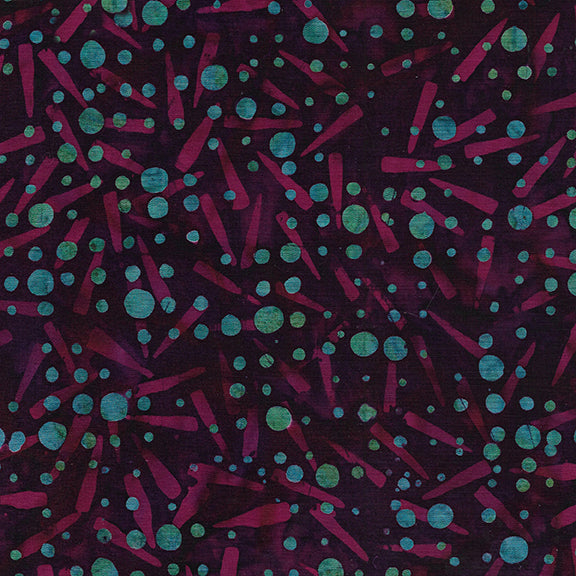 Squiggles, Dots, and Lines : Dotty Grid in Purple Wine : Island Batiks