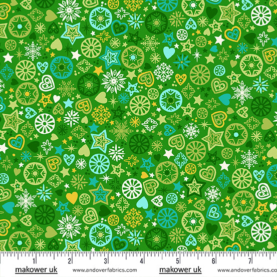 Christmas Brights by Makower UK : Merry Motifs in Green : Andover