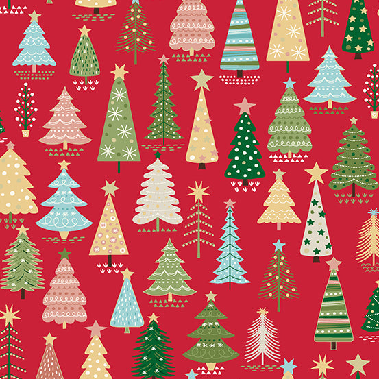 Cosy Christmas by Makower UK : Trees in Red : Andover