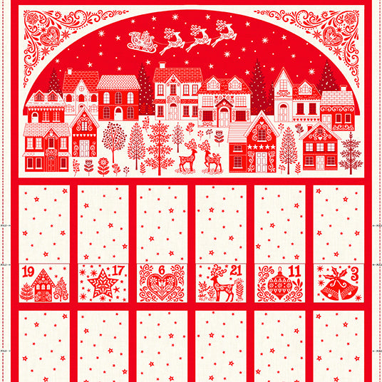 Scandi 2023 by Makower UK : Fold Up Advent Calendar in Red : Andover : Panel