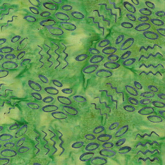 Dots and Doodles : Pebbles and Lines in Green Gecko : Island Batiks