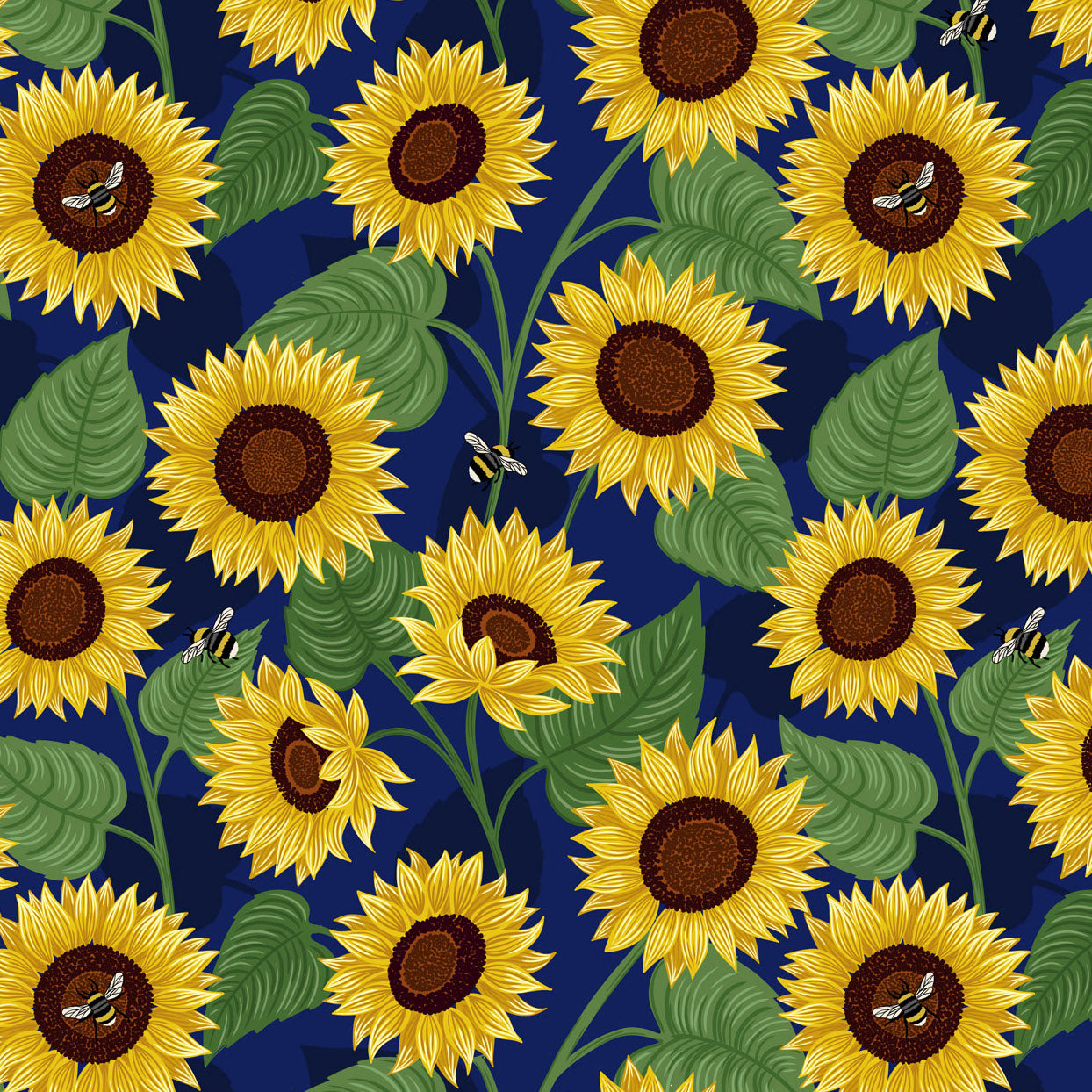 Sunflowers : Large Sunflower and Bee in Dark Blue : Lewis and Irene