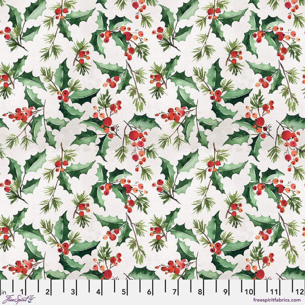 Wonderland by Tim Holtz : Jolly Holly in White : Free Spirit : Flannel