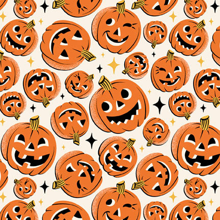 Midnight Masquerade by Heather Dutton : Tossed Pumpkins in White : P & B Textiles