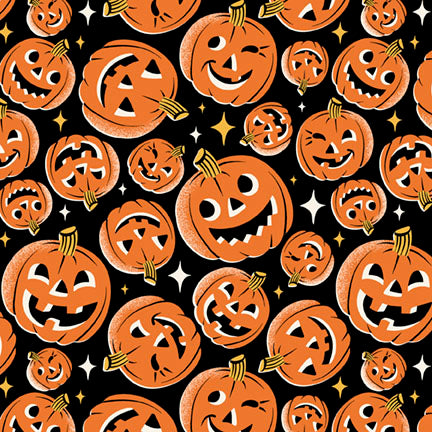Midnight Masquerade by Heather Dutton : Tossed Pumpkins in Black : P & B Textiles