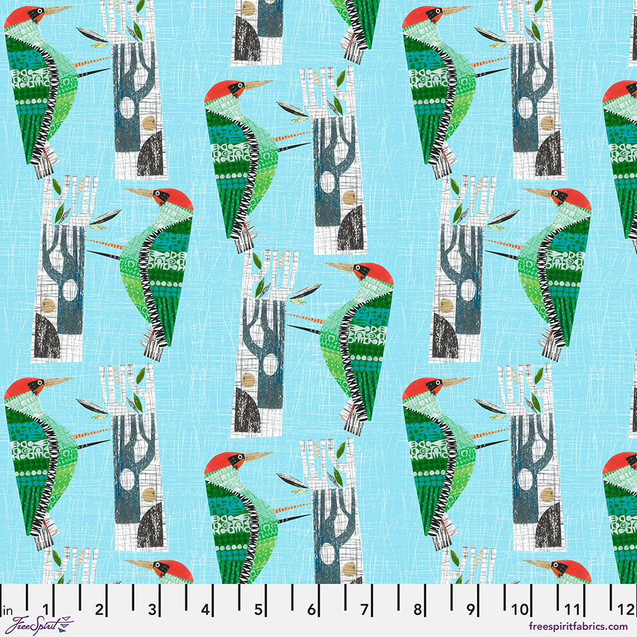 Flying South by Clare Youngs : Woodpecker in Sky Blue : Free Spirit