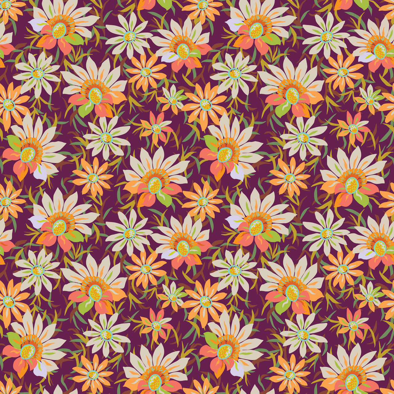 Trade Winds by Kathy Doughty : Treasure Flower in Burgundy : Figo : Rayon