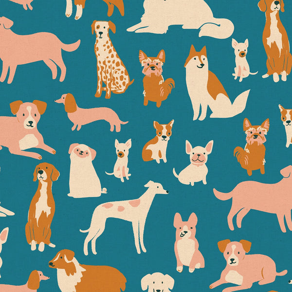 Dog Park by Sarah Watts : Dog Medley in Chambray : Ruby Star Society : Canvas