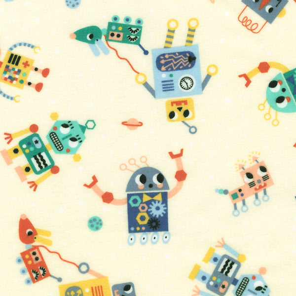 Astrobots Flannel : srkf-23026-14 Natural : Robert Kaufman
