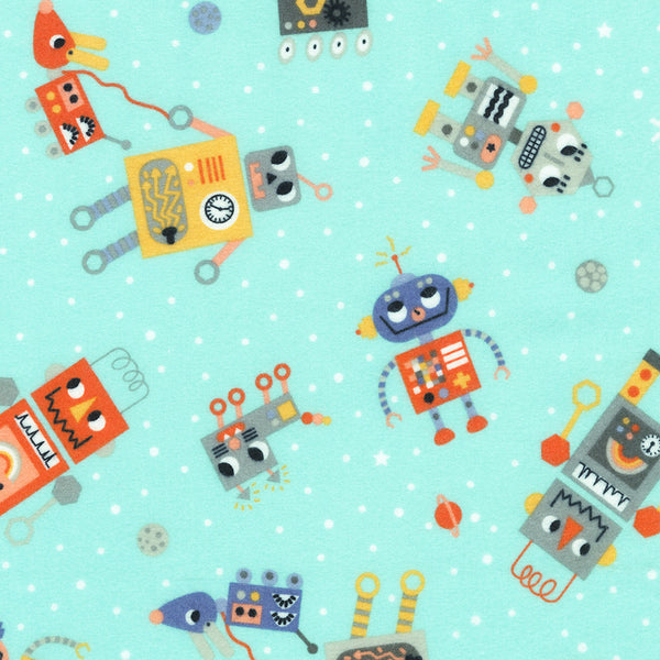 Astrobots Flannel : srkf-23026-70 Aqua : Robert Kaufman