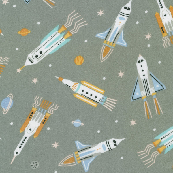 Astrobots Flannel : srkf-23027-183 Pewter : Robert Kaufman